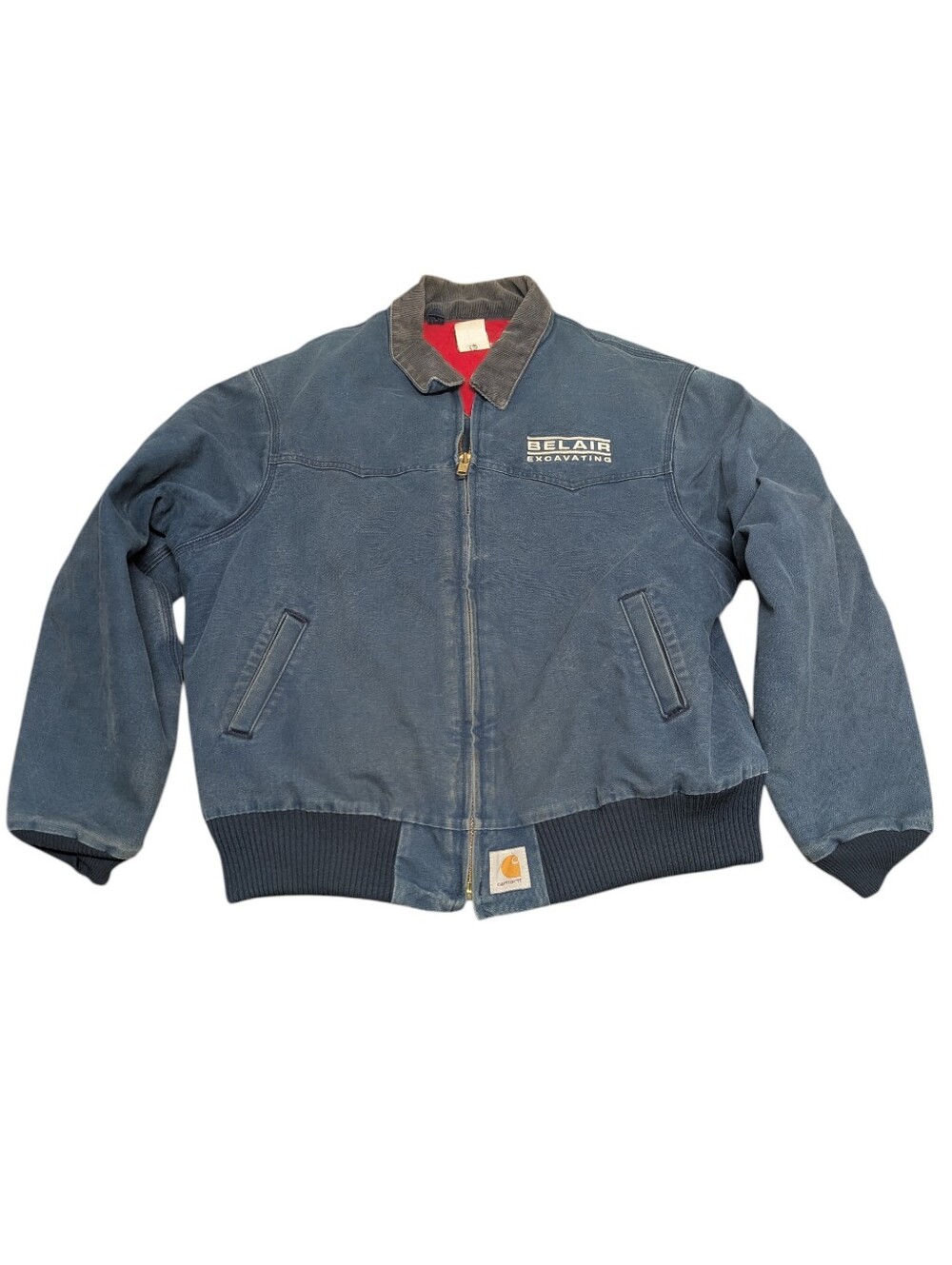 Carhartt Vintage Men's Navy Blue Canvas Jacket Red Lining Corduroy Collar (2XL)